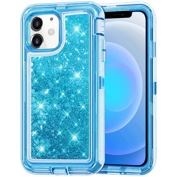 Entronix Heavy Duty Case Compatible with iPhone 11, Liquid Glitter Back Cover, Blue