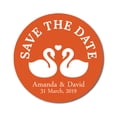 thumbnail image 1 of Darling Souvenir Round 45 Pcs Loving Swans Save The Date Stickers Personalized Bride Groom Names And Date Envelope Seals - Orange, 1 of 4