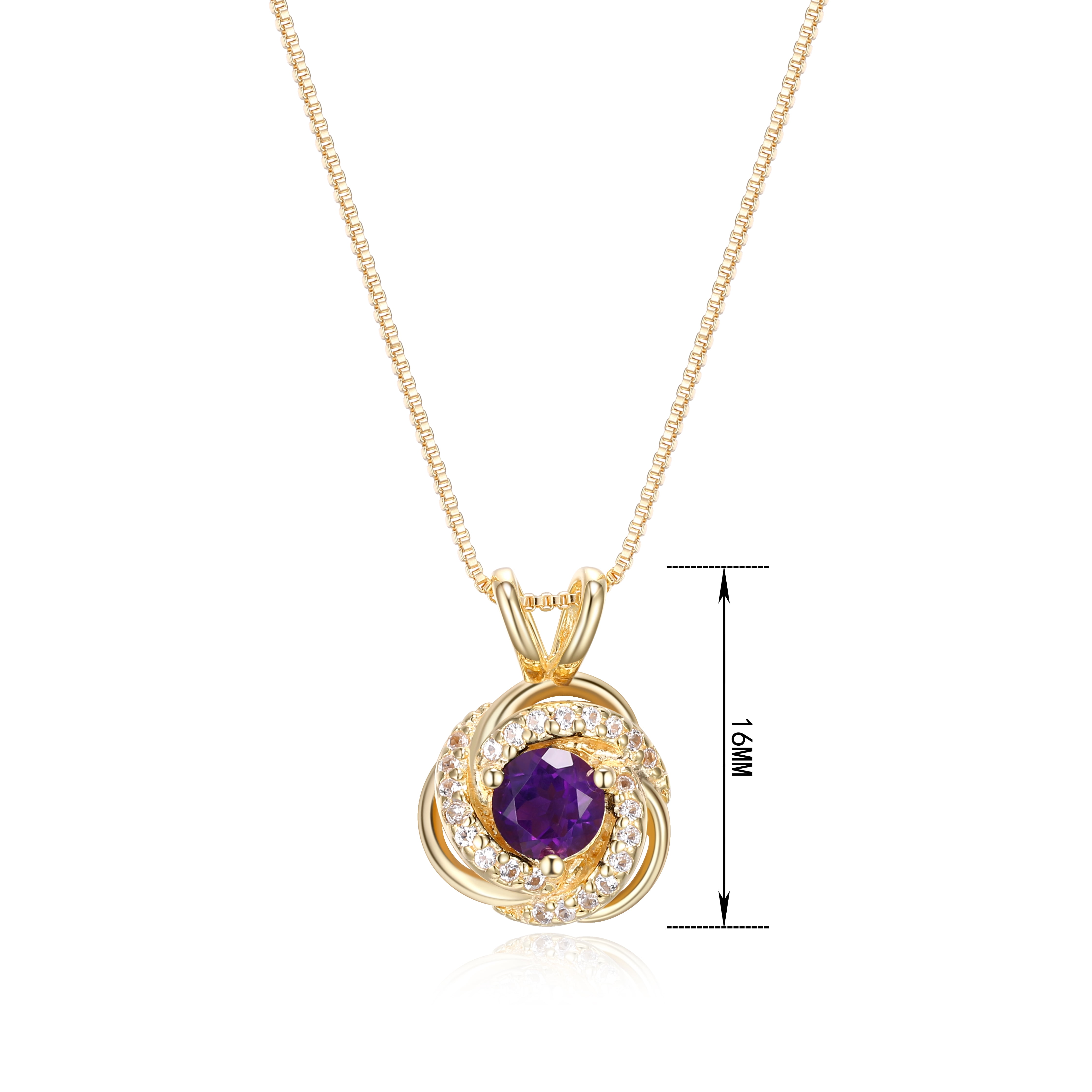 18K Yellow Gold Plated Sterling Silver Genuine Amethyst February Birthstone Love Knot Pendant Necklace for Women Gift for Her