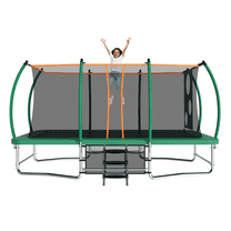 Netrum 10 x 16ft Rectangle Trampoline for Kids and Adults, Outdoor Recreational Curved Poles Trampoline with Football Goal Net & Storage Bag & Ladder, 440LBS Bearing Bounce Trampoline Green
