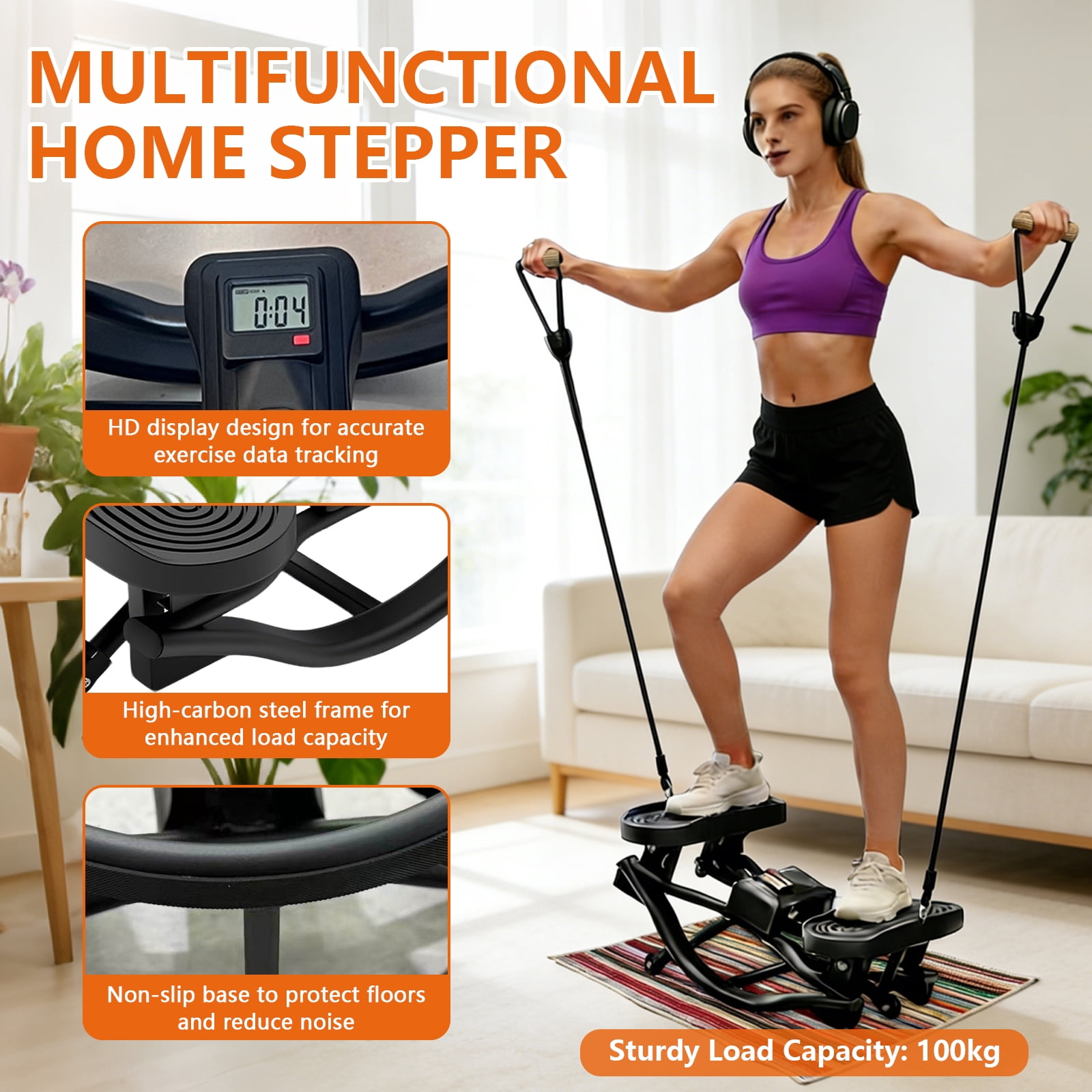 Rock Stepper Machine - the Rock Stepper Side to Side Lateral Rocking Stepper with Digital Monitor & Resistance Bands, Home Workout Machine for Legs, Glutes,Waist& Cardio