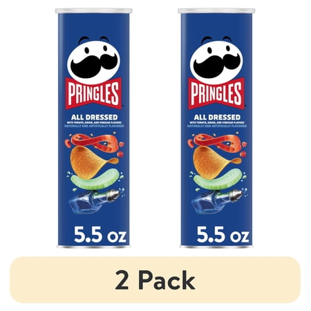 (2 pack) Pringles All Dressed Potato Crisps Chips, Lunch Snacks, 5.5 oz Canister