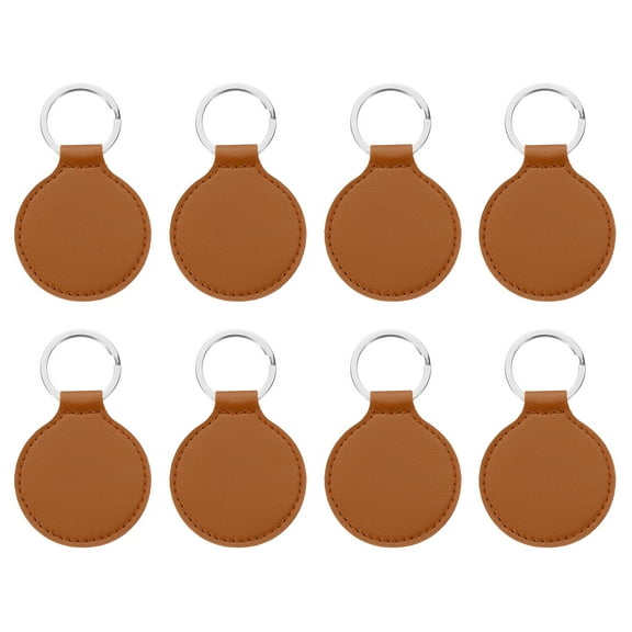 Uxcell Sublimation Blank Keychains, 8Pcs Round Keychain Blanks Bulk PU Leather Heat Transfer Key Chains, Light Brown