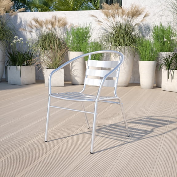 Emma   Oliver Aluminum Indoor-Outdoor Stack Chair with Triple Slat Back and Arms