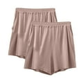 thumbnail image 2 of Womens Yoga Shorts 2PC Women's Summer Elastic Waist Thin Quarter Shorts Color Thin Style Casual Pajamas Loose Size Home Pants,A-Khaki XL, 2 of 4