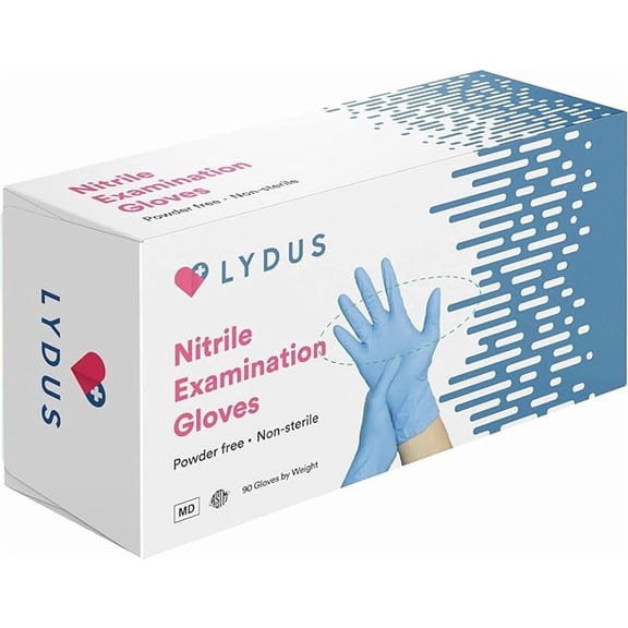 Lydus 5mil Blue Nitrile Exam Gloves, Latex & Powder-Free Disposable Glove, 1000 Count (10x100) Small