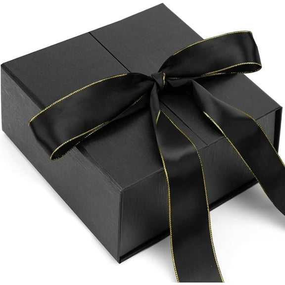 Black Gift Box, 8x8x3.5 Inches Gift Boxes With Lids For Presents, Magnetic Closure with Ribbon For Weddings, Birthday