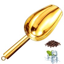 Triani Metal Ice Scoop 6 Oz Small Metal Food Scoops for Candy Flour Sugar for Ice Maker Ice Bucket Kitchen Freezer Bar Party Wedding Multi-use & Mirror Finish, Dishwasher Safe(Gold)