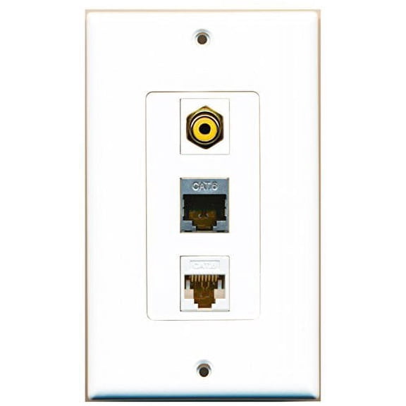 RiteAV - 1 Port RCA Yellow and 1 Port Shielded Cat6 Ethernet and 1 Port Cat6 Ethernet White Decorative Wall Plate Decorative