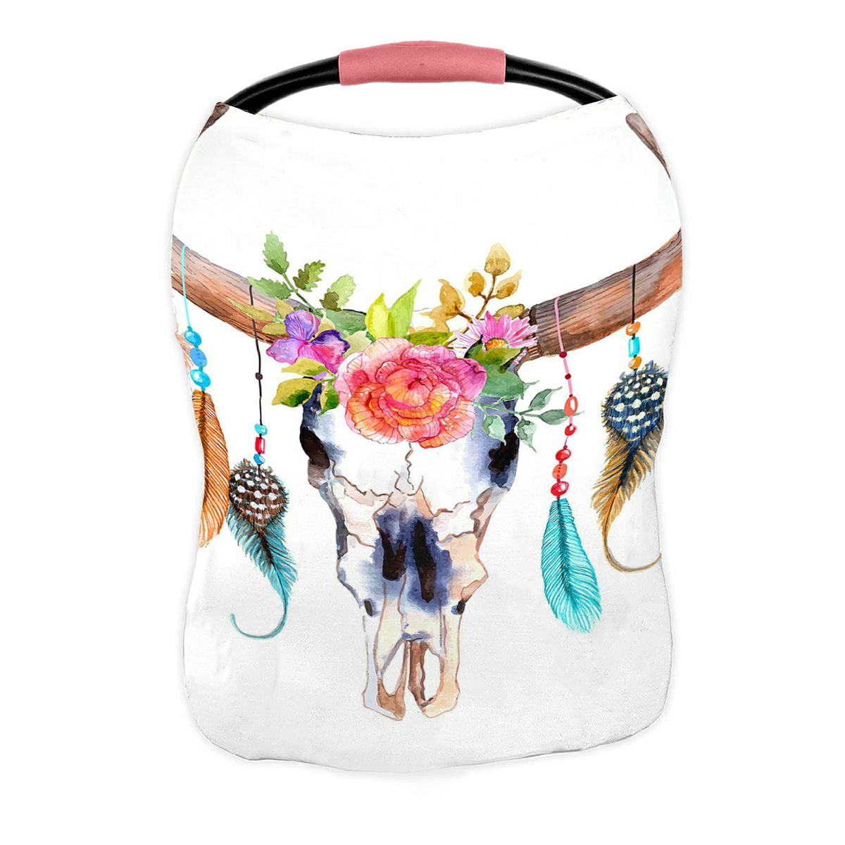ABPHQTO Watercolor Bull Skull Flowers Feathers Nursing Cover Baby Breastfeeding Infant Feeding Cover Baby Car Seat Cover Infant Stroller Cover Carseat Canopy Breathable