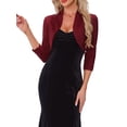 thumbnail image 1 of INSPIRE CHIC Chaqueta con mangas 3/4 fruncidas para mujeres, abierta al frente, bolero corto para fiestas, M Rojo Oscuro, 1 of 6