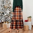 thumbnail image 6 of Women Plaid Print Maxi Skirt Elastic Waist Long Skirt Casual Loose Fit Tiered Design Comfortable Style Orange S, 6 of 6