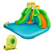 Gymax Kids Inflatable Water Park Bounce House 2 Slide w/Climbing Wall
