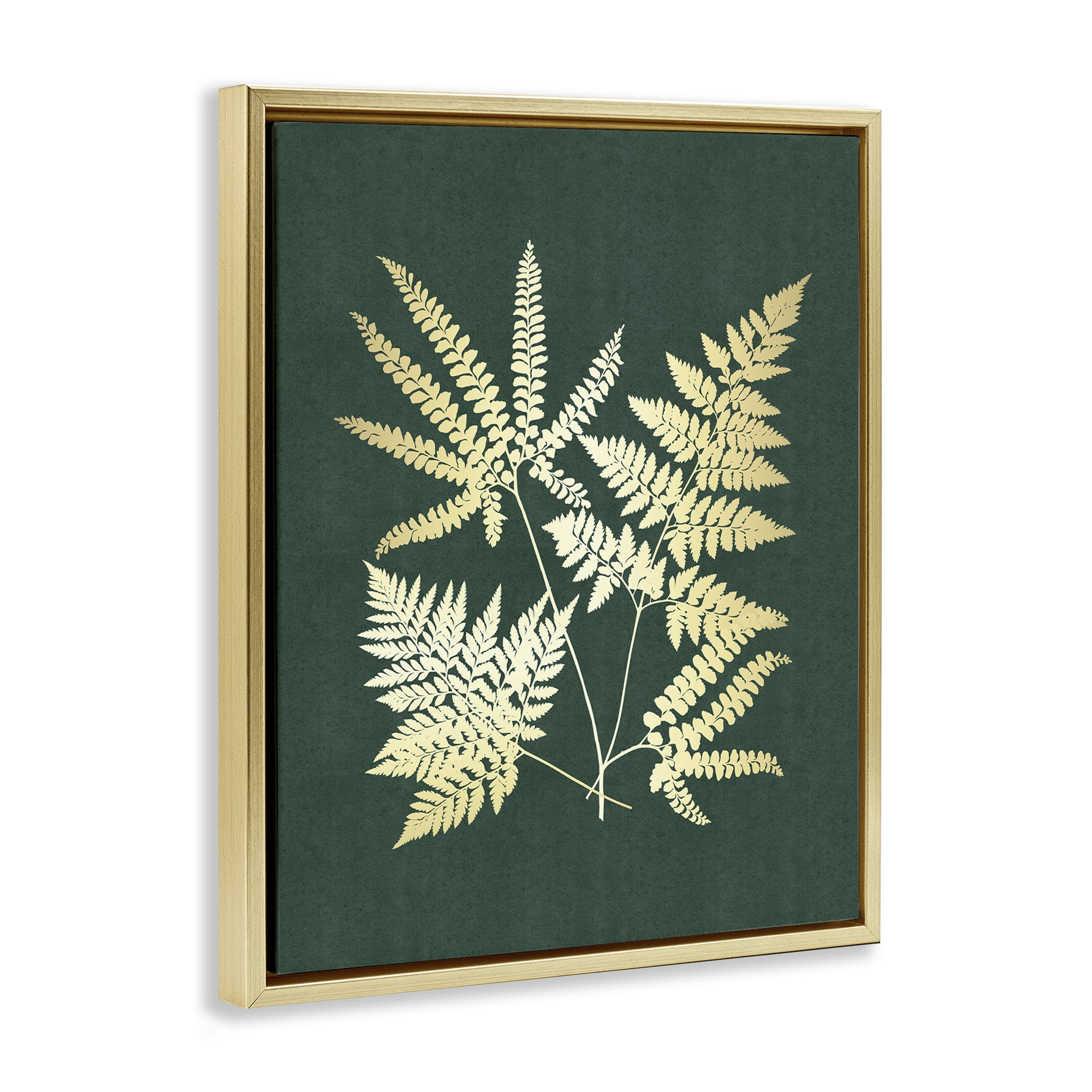 Stupell Industries Gilded Fern Leaves Plants & Flowers Painting Gold Floater Framed Canvas Art Print Wall Art, 17 x 21