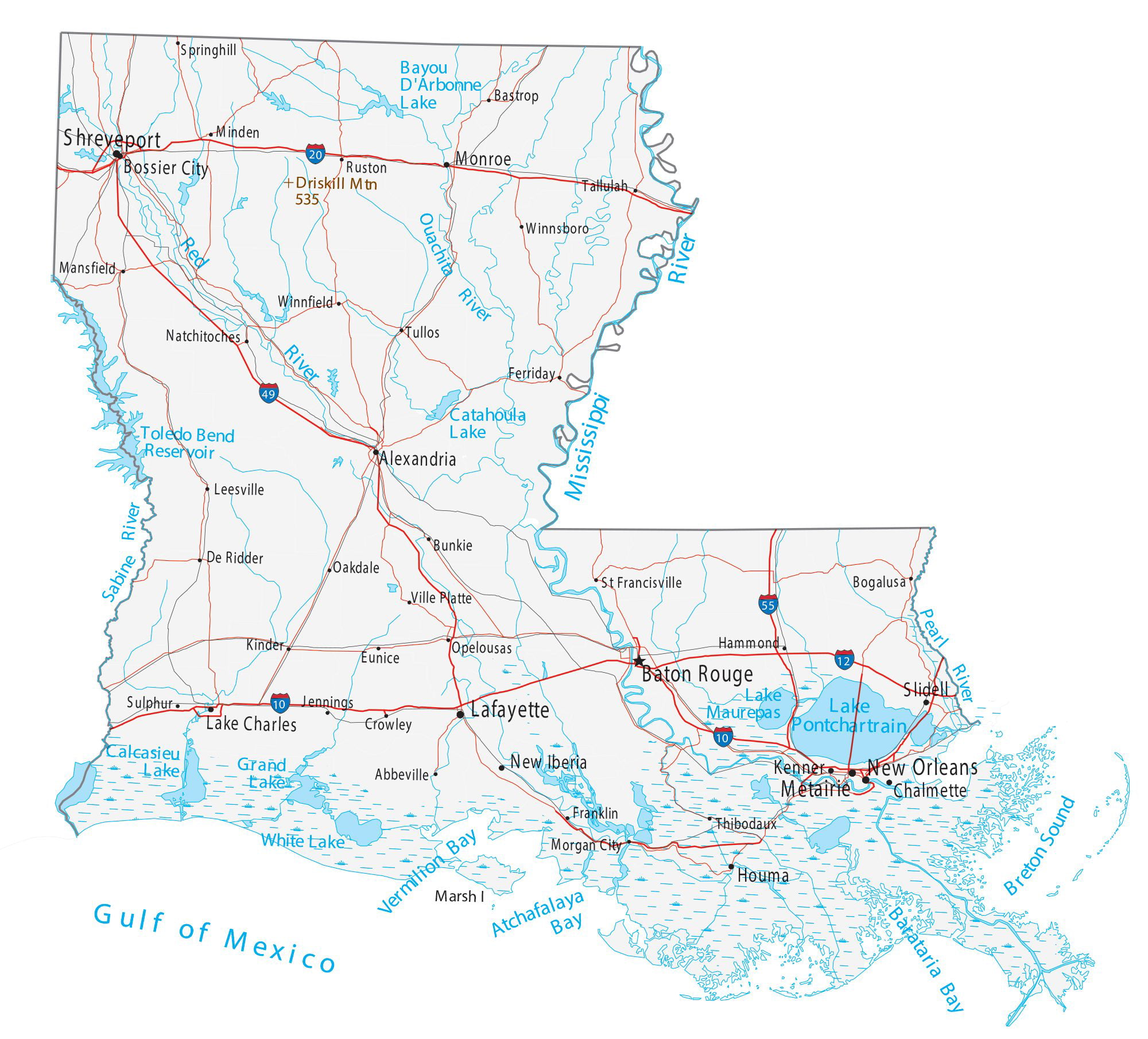 Louisiana Map â€“ Roads & Cities - Large MAP Vivid Imagery-11 Inch By 17 Inch Laminated Poster ...