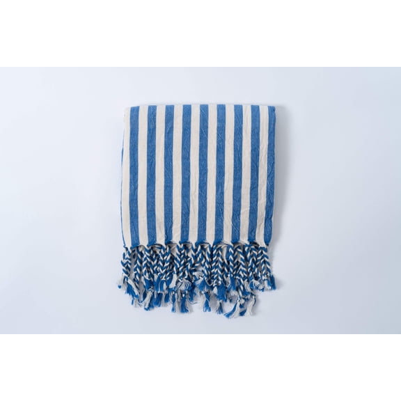 Dark Blue Striped French Bath Towel, Soft Linen and Cotton Fabric, Quick Dry Towel, Lightweight Pool Towel for Family, Postpartum Gift Idea
