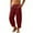 Burgundy, variant on Mens Casual Linen Look Bohemian Pants Elastic Waist Loose Fit with Pockets for Beach Vacation and Summer Outings