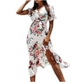 thumbnail image 1 of Boho Dress for Women Floral Printing Ruffle Irregular Beach Sundresses Short Sleeve Wrap V-Neck Belted Flowy Dress, 1 of 7