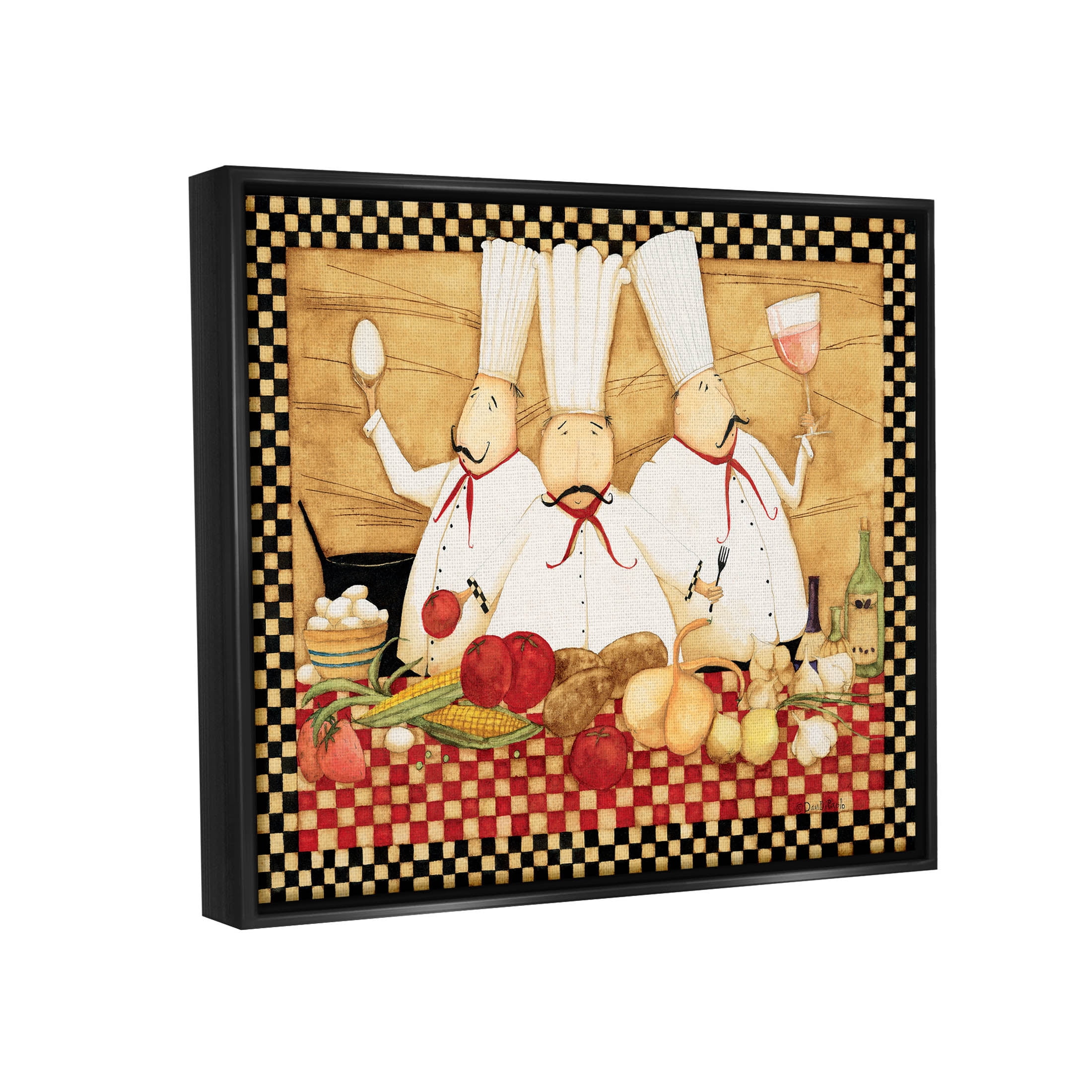 Vintage Chefs Checkered Kitchen Food & Beverage Graphic Art Jet Black Framed Art Print Wall Art