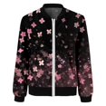 thumbnail image 4 of Luwomo Casual Jackets Womens Zip Up Jacket Floral Graphic Coat Stand Short Sports Zipper Outwear Blouses Black1,L, 4 of 5