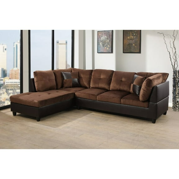 PonLiving Sectional Sofa, 102.5" 2 Piece Living Room Couch , Left Facing Chaise, Microfiber with Faux Leather Brown