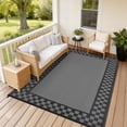 thumbnail image 2 of Garvee 8'x10' Outdoor Rug Waterproof Reversible Modern Geometric Neutral Outdoor Patio Rug, Plastic Straw Rugs Camping Carpet for Patio RV Balcony Deck Backyard, Black Gray, 2 of 7