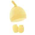 thumbnail image 3 of GYRATEDREAM 3 Pieces Infant Baby Boys Girls Hospital Hats Knot Beanie Infant Caps Cotton No Scratch Mittens Set for 0-6M Multi-color, 3 of 4