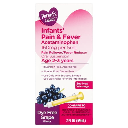 (2 pack) (2 Pack) Parent's Choice Infants' Pain & Fever Dye Free Grape Flavor Oral Suspension, 2 fl oz