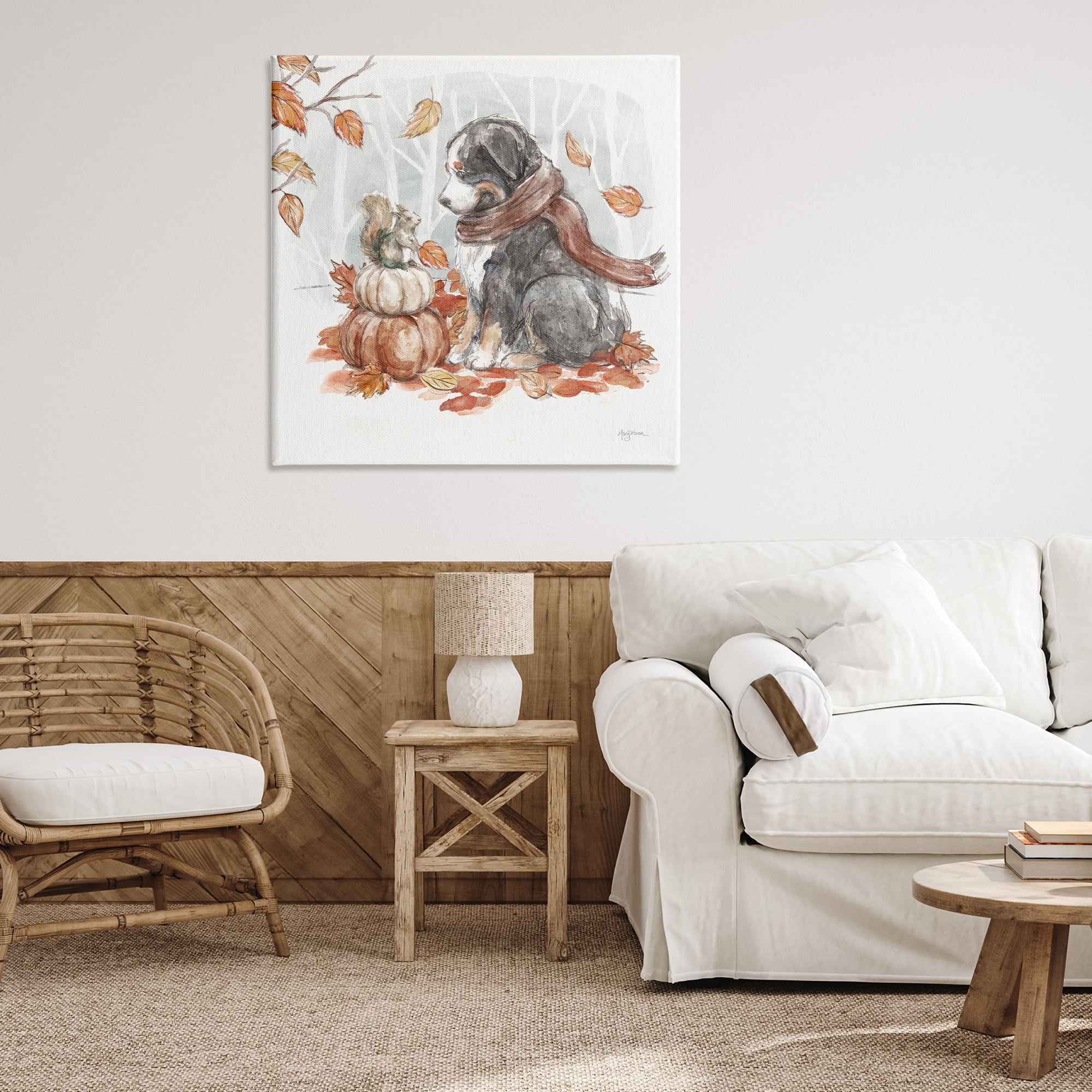 Stupell Industries Dog & Fall Pumpkins Holiday Painting Gallery Wrapped Canvas Art Prints Wall Art, 36 x 36