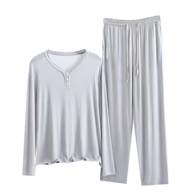AherBiu Womens Loungewear Set Button Crewneck Long Sleeve Tops Matching Comfy Pjs Pants Homewear Set Sleepwear