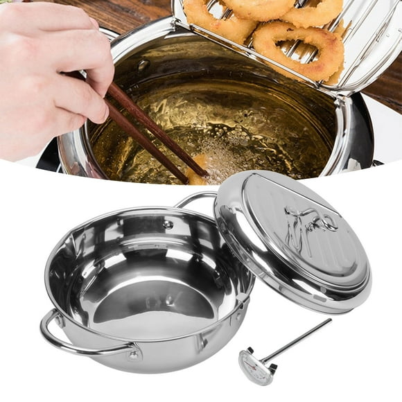 Deep Fryer with Oil Filtration, 304 Stainless Steel Thickened Deep Fryer Pot with Temp Meter, Multifunctional Deep Frying Pan with Lid for Fries, Chicken Wings, Fish, Tempura