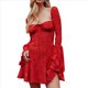 thumbnail image 2 of Vestido Mini de Mujer 2025 con Escote Cuadrado y Larga, Corte A, Corto. Rojo M, 2 of 8