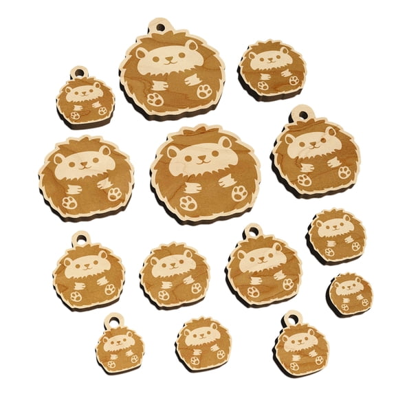 Cute and Round Hedgehog Ball Wood Mini Charms Shapes DIY Craft Jewelry - With Hole - Various Sizes (16pcs)