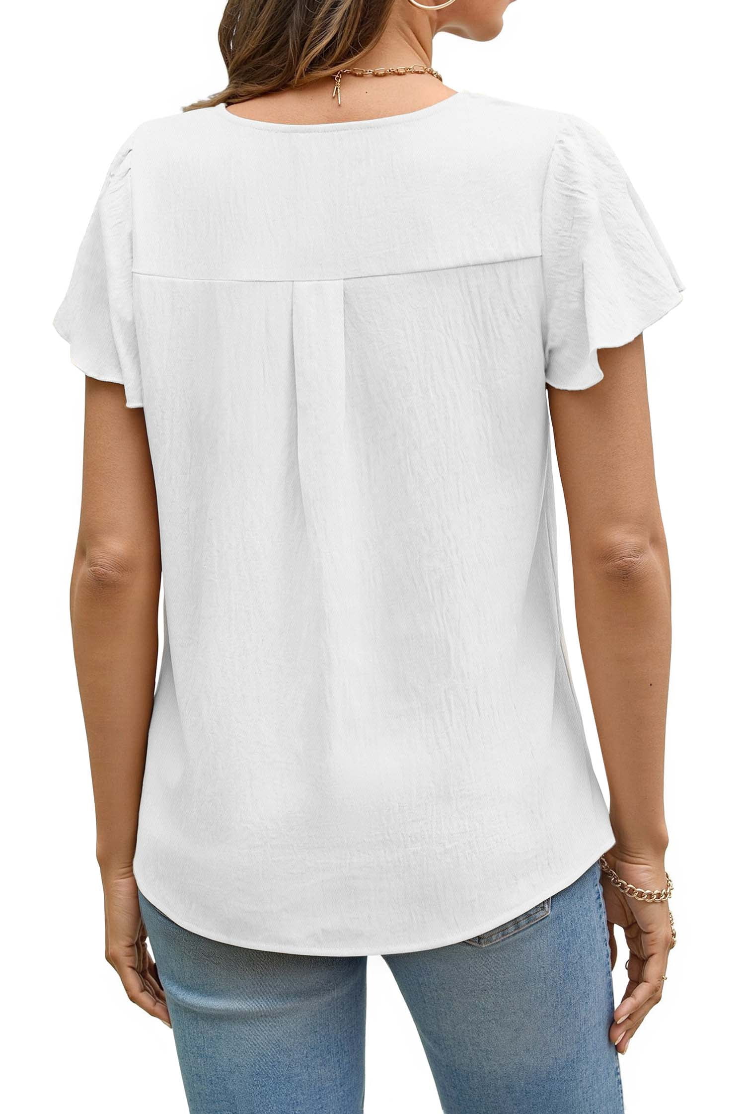 Fantaslook Pleated Blouses for Women Dressy Casual Tops Business Work Shirts Ruffle Sleeve Crew Neck Summer Outfits