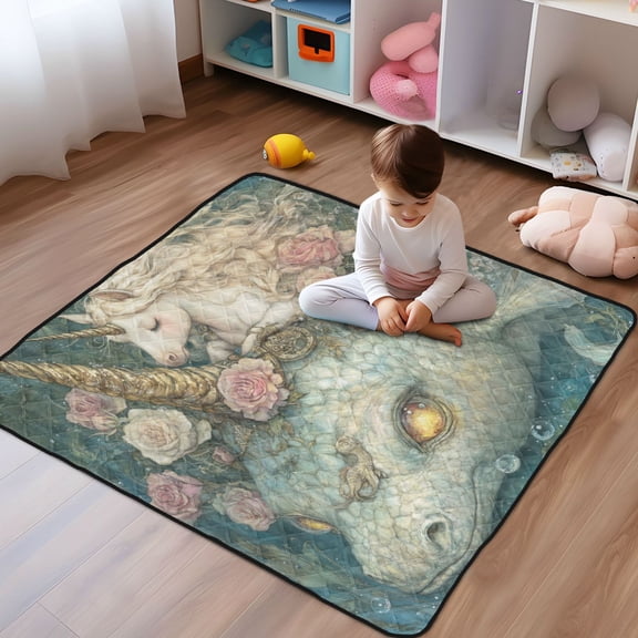 WOBOGO Unicorns and Sea Monsters Baby Playmats Extra Large Waterproof Rollable Activity Pads for Toddlers 50×50inch