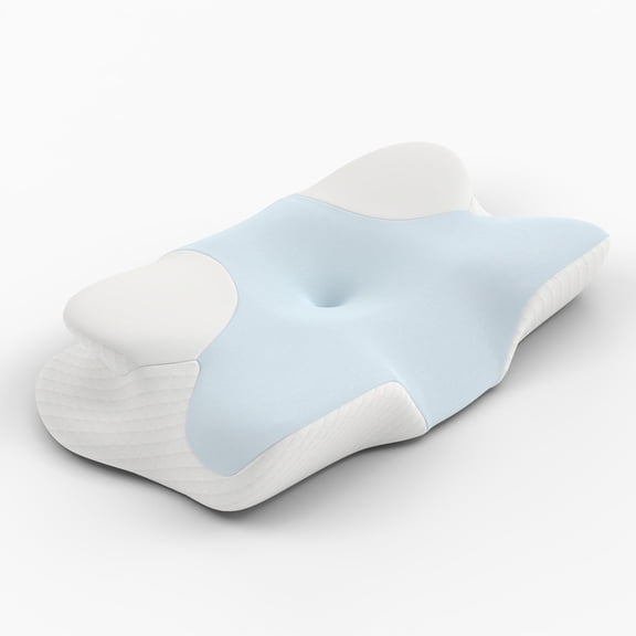 Mulinature 1PC Cervical Memory Foam Pillow,With An Ice Silk Cooling Pillowcase, Ergonomic Bed Pillow For Side, Back And Prone Sleeping，Light blue