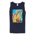 thumbnail image 2 of Wild Bobby Dean Russo Neon Colorfu Dolphin Animal Lover Men Graphic Tank Top, Navy, Medium, 2 of 5