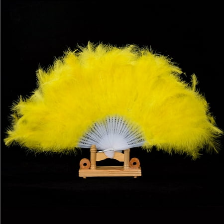 

Dyfzdhu Wedding Showgirl Dance Elegant Large Feather Folding Hand Fan Decor Decal Yellow