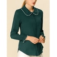 thumbnail image 2 of Blusa De Manga Larga Con Cuello Peter Pan Y Volantes Para Mujer Verde negruzco XS, 2 of 6