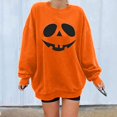 thumbnail image 2 of Chandails en Molleton Visage de Citrouille d'Halloween pour Femmes Manches Longues Surdimensionnées Col Rond Orange Pull Tops, 2 of 7