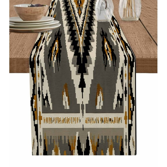 Western Rustic Table Runner-Cotton Linen- 90 Inch Holiday Dresser Scarves, Tribal Patterns Ethnic Aztec Bohemian Tablerunner for Kitchen Coffee/Dining Bedroom Living Room Dinner Scarf Décor 13x90