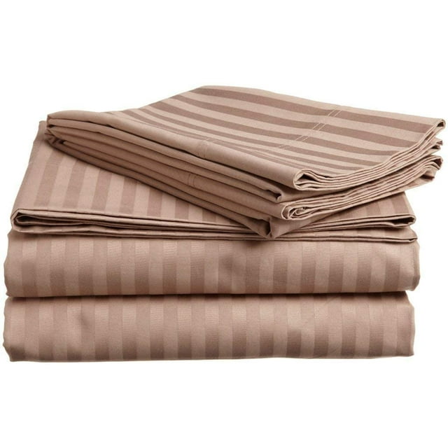800 Thread Count 3 Piece ( 1-Fitted Sheet + 2 - Pillow Cases ) Fitted Sheet 12 Inch Deep Pocket 100% Egyptian Cotton Stripe Pattern