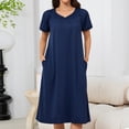 thumbnail image 2 of CAZOFW Womens Nightgown，V-Neck Short Sleeve Loose Pocket Short Nightdress Homewear Sizes S-2XL, 2 of 6