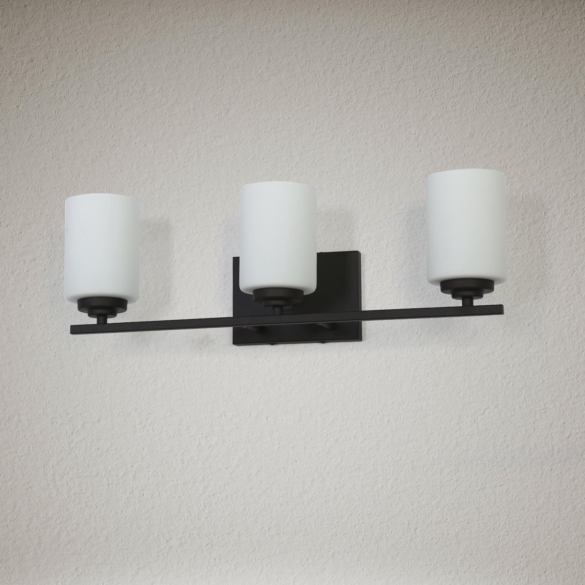 LNC 3-Light Bathroom Vanity Fixture with White Frosted Glass Shades and Oil-Rubbed Bronze Finish