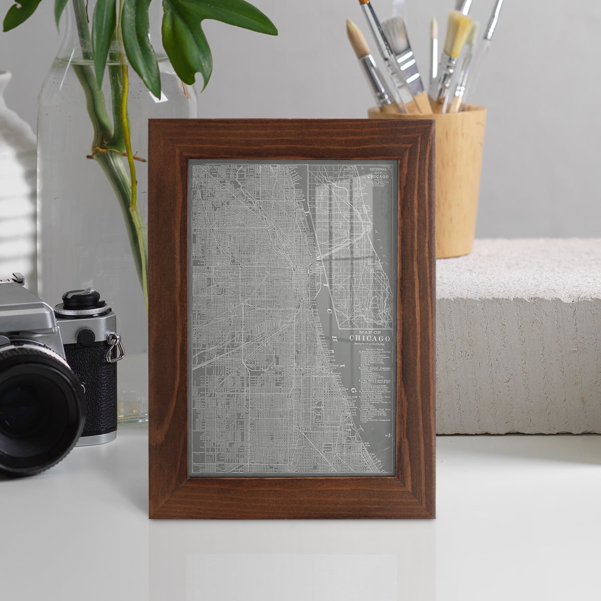 City Map of Chicago -Framed Print w/glass-Chestnut