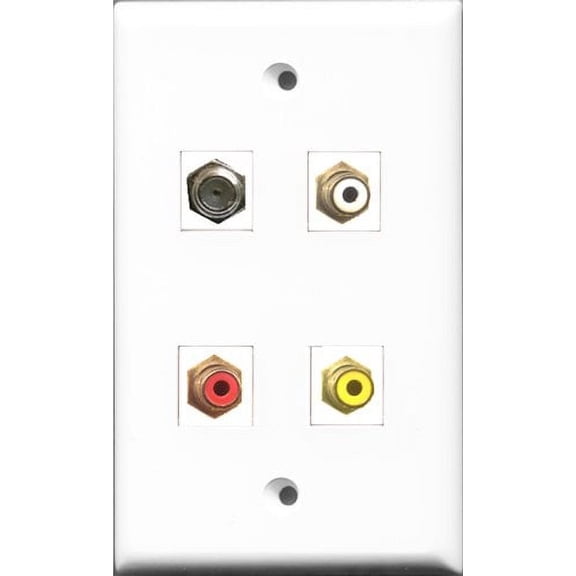 RiteAV 1 Port RCA Red and 1 Port RCA White and 1 Port RCA Yellow and 1 Port Coax Cable TV- F-Type Wall Plate