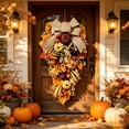 thumbnail image 6 of WWC Fall Teardrop Wreath, Artificial Maple Leaf Bow Door Hanging with Pumpkins and Berries, Autumn Thanksgiving Decor for Front Door and Wall, 6 of 7