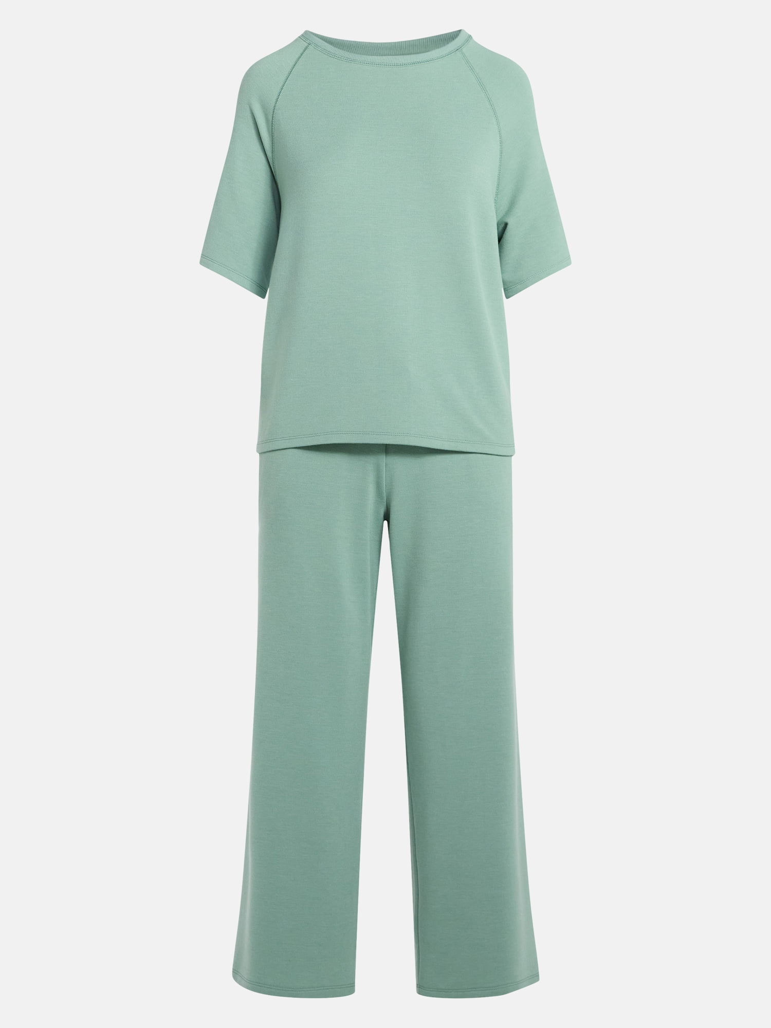 Joyspun Women's French Terry Lounge Sleep Short Sleeve Top and Capri Pants Set, 2 Piece, Sizes XS-3X