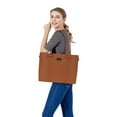 thumbnail image 4 of MOSISO Women's Padded compartments PU Leather 15.6" Laptop Tote Bag, Brown, 4 of 6