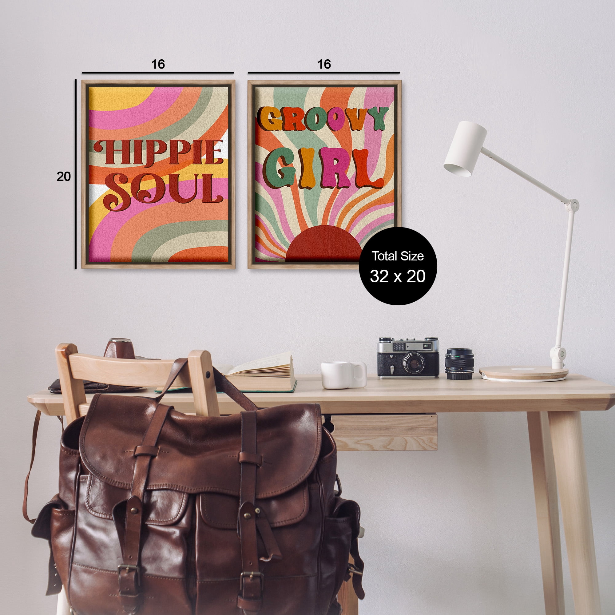 Stupell Industries Groovy Striped Phrases Abstract Painting Brown Floater Framed Canvas Art Print Wall Art, 17 x 21, Set of 2